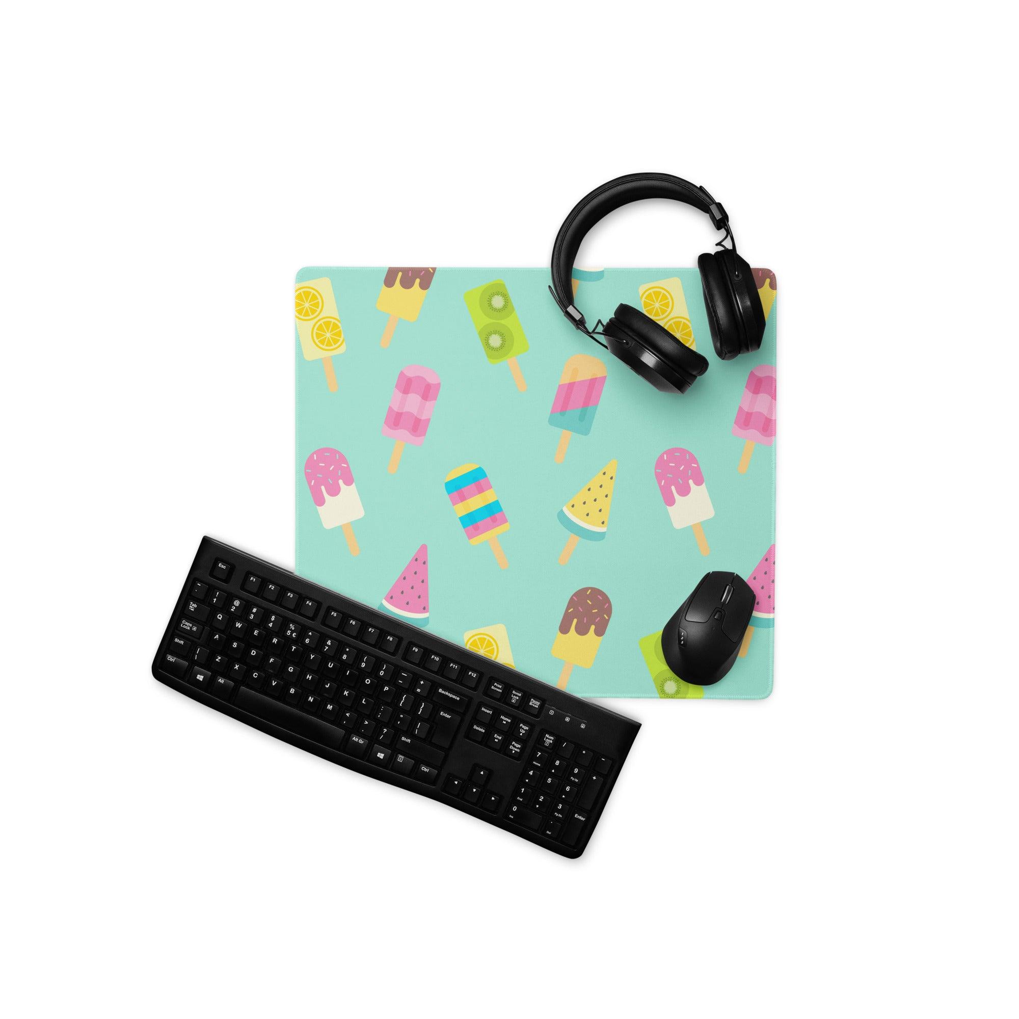 Playful mint green ice cream pattern large gaming mouse pad with popsicles