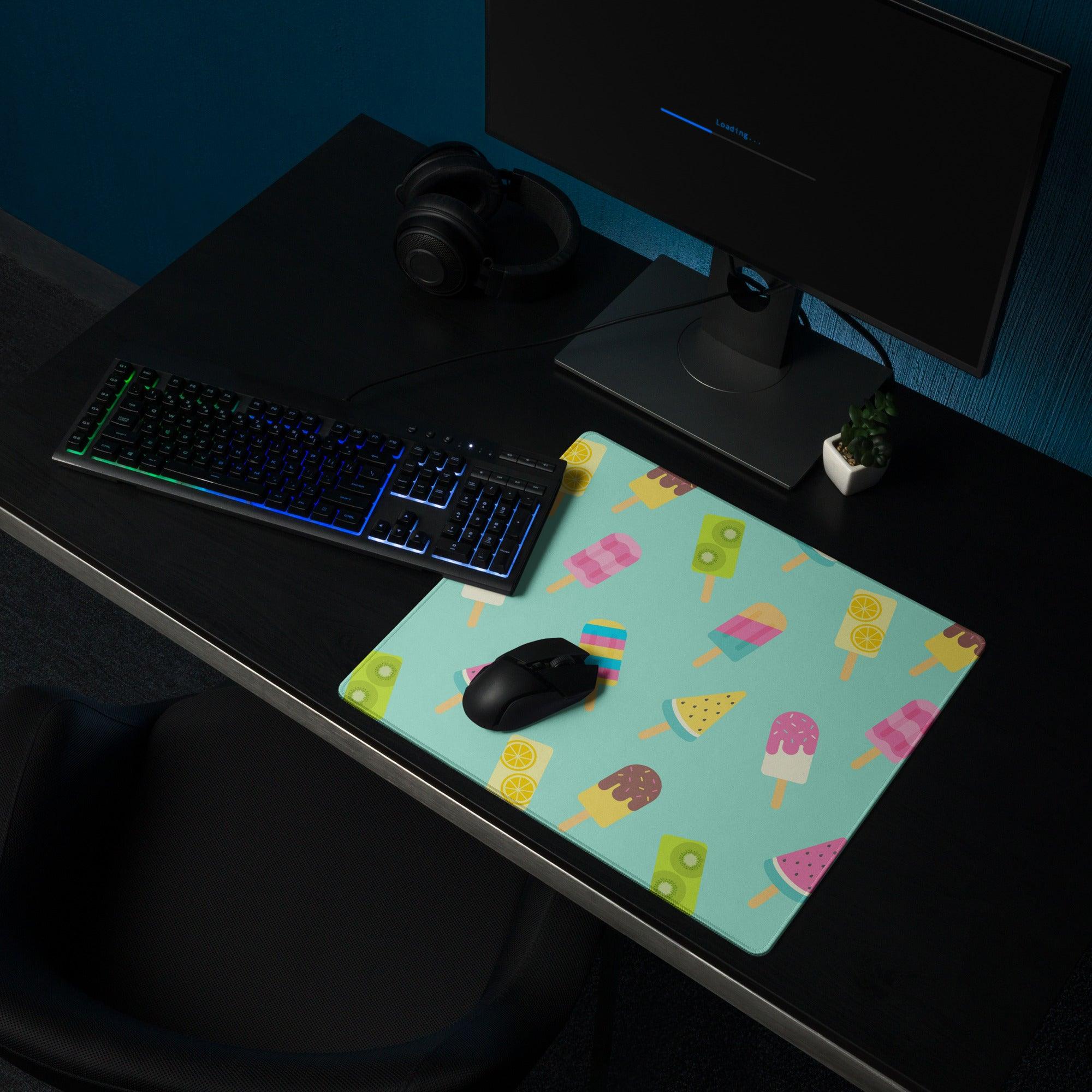 Playful mint green ice cream pattern large gaming mouse pad
