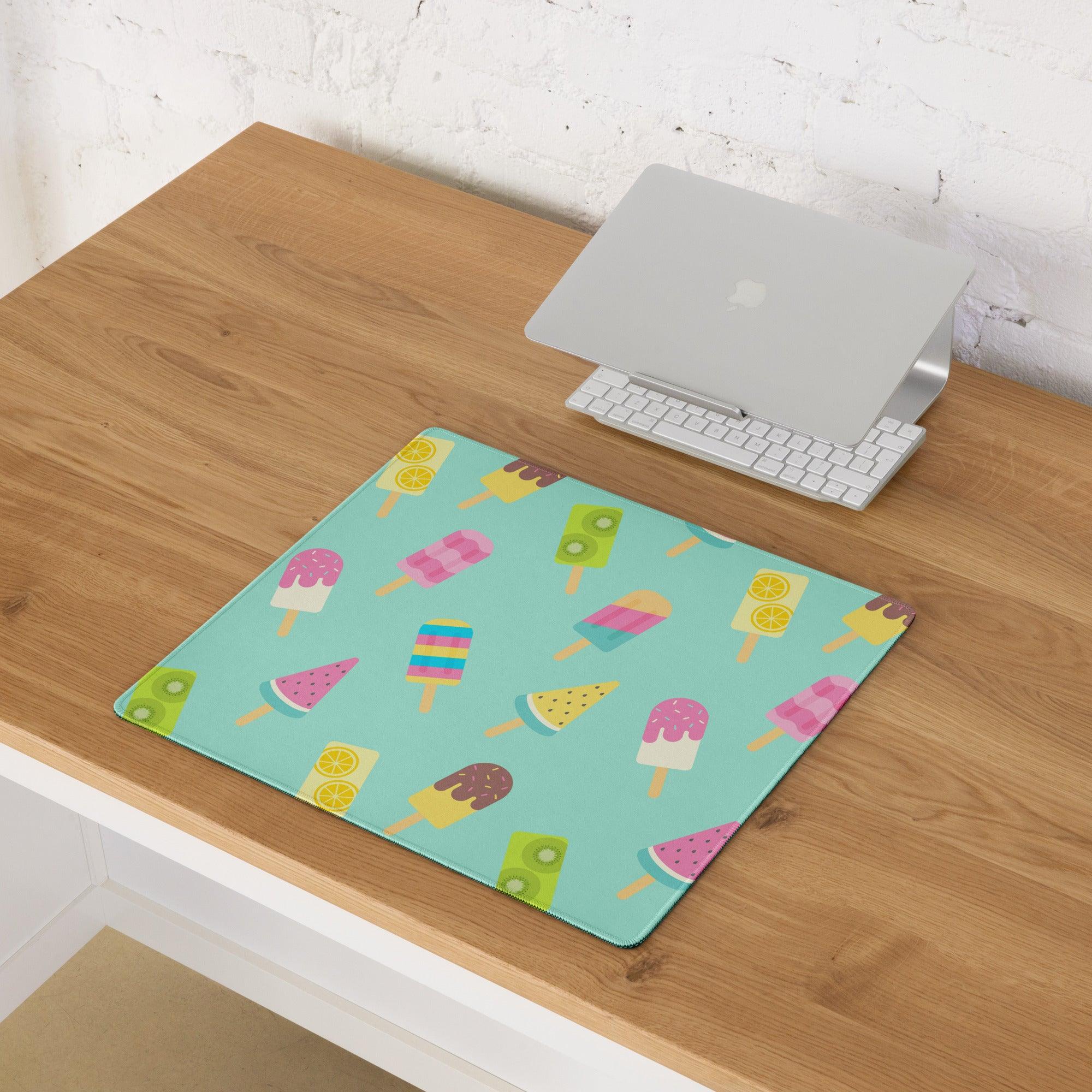 Playful mint green ice cream pattern large gaming mouse pad with non-slip base