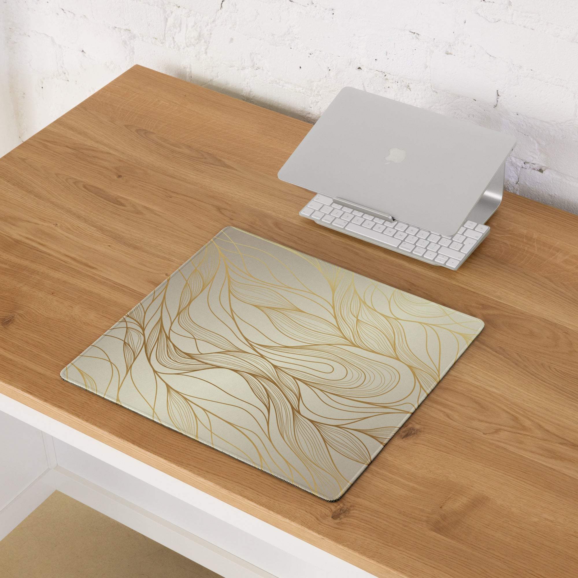 Luxury gold leaf-patterned transparent gaming mousepad with non-slip base