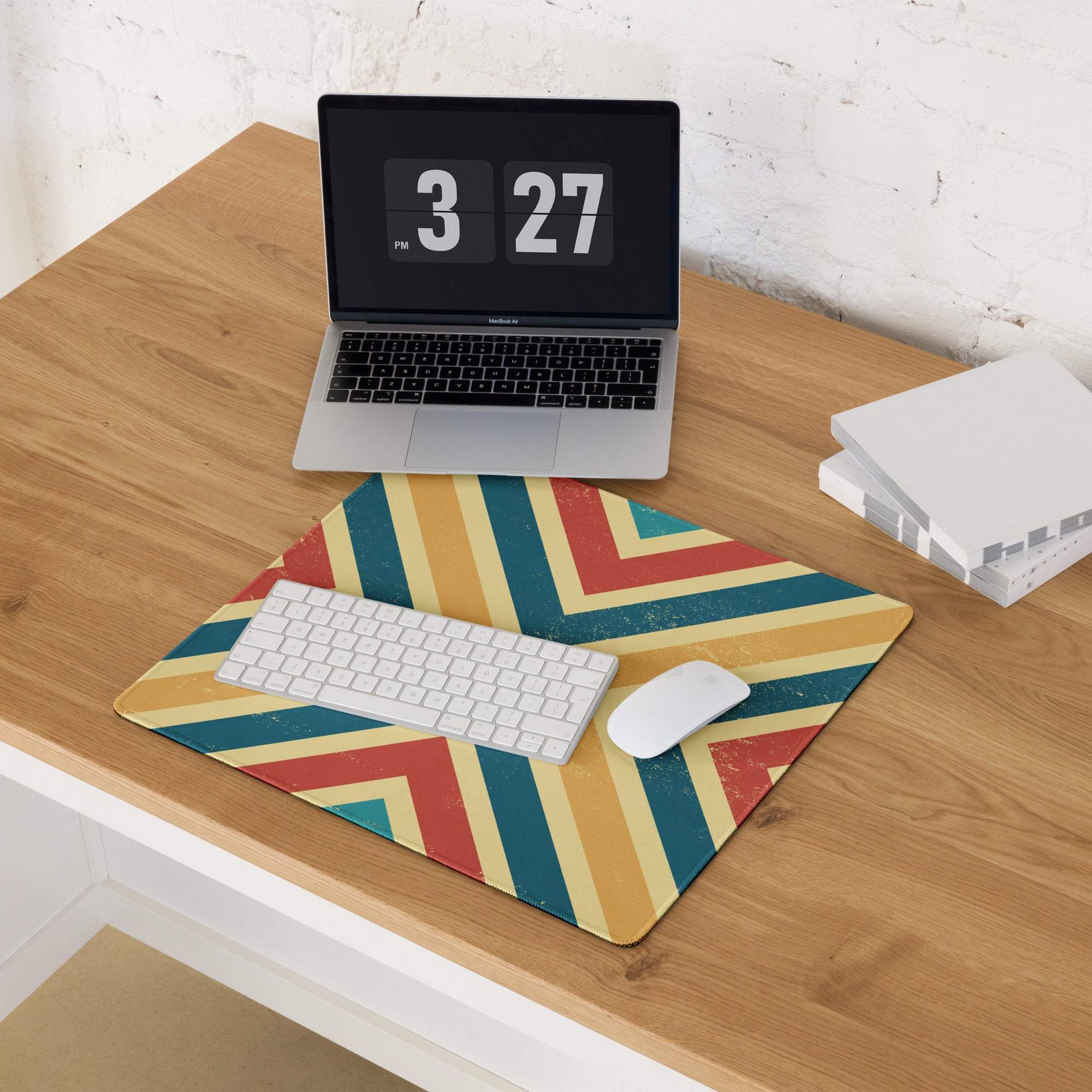 Vibrant retro chevron gaming mouse pad large non-slip multicolor distressed