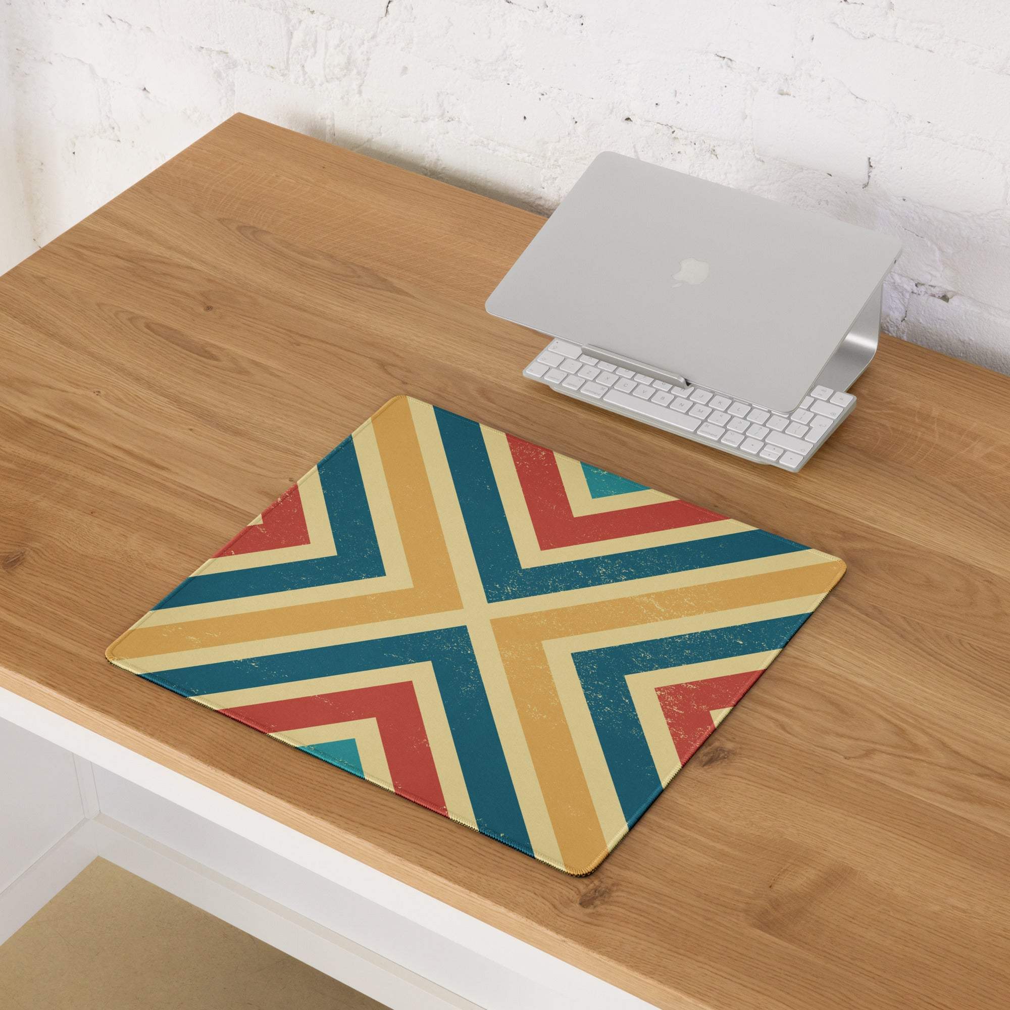 Retro geometric chevron gaming mouse pad large non-slip multicolor distressed stripes