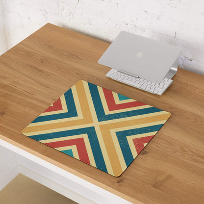 Retro geometric chevron gaming mouse pad large non-slip multicolor distressed stripes