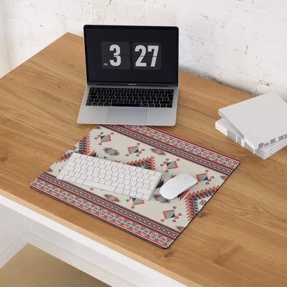 Aztec tribal geometric cream red teal large gaming mouse pad