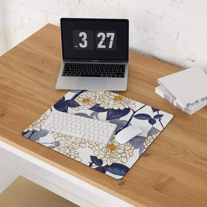 Elegant navy blue floral large gaming mouse pad desk mat