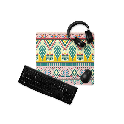 Bohemian tribal gaming mouse pad with vibrant teal geometric pattern