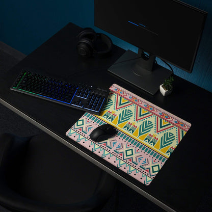 Bohemian tribal gaming mouse pad with vibrant multicolor geometric pattern