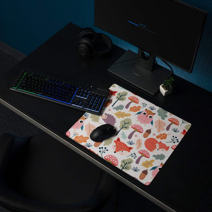 Colorful whimsical woodland animals gaming mouse pad with non-slip base