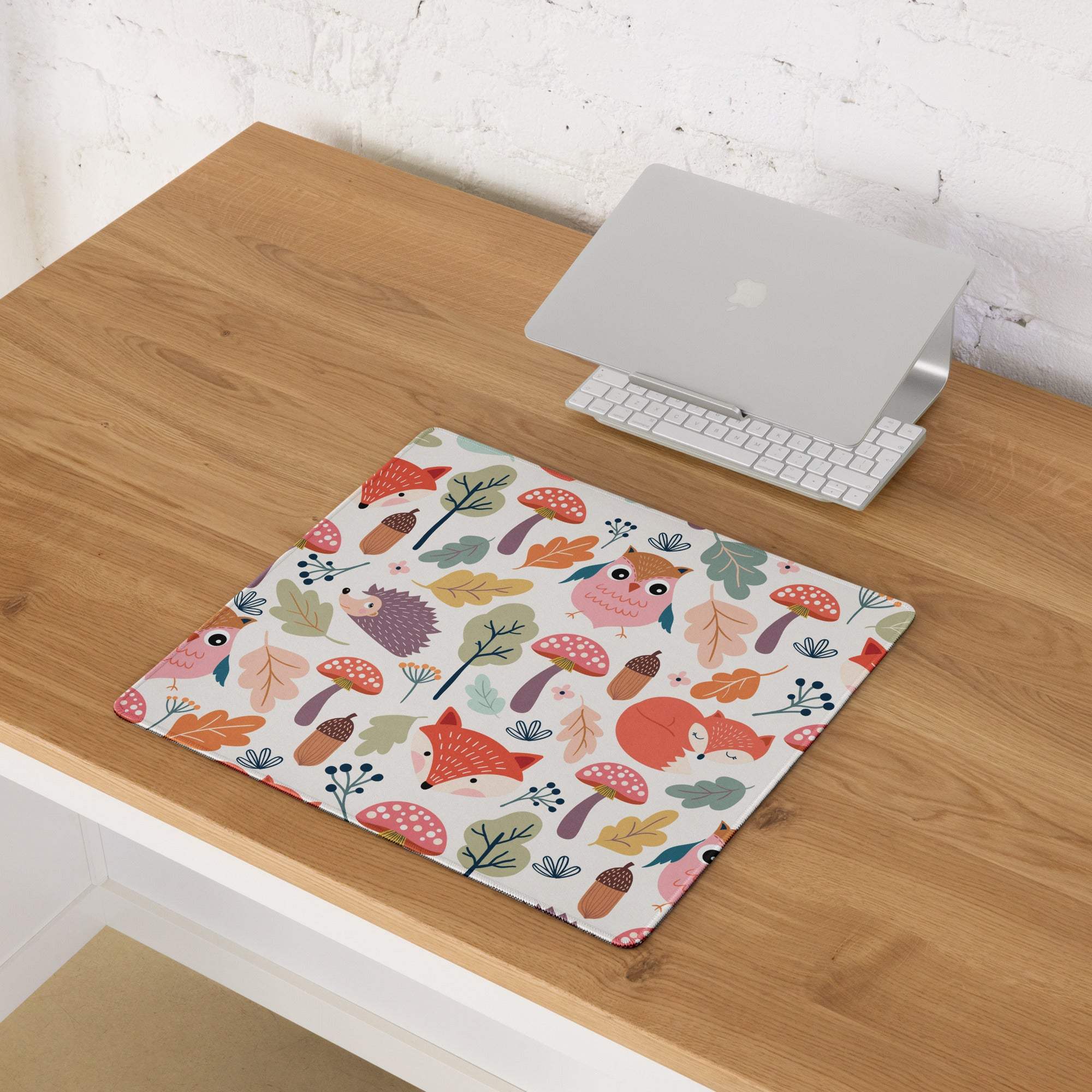 Colorful whimsical woodland animals gaming mouse pad with non-slip base