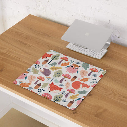 Colorful whimsical woodland animals gaming mouse pad with non-slip base