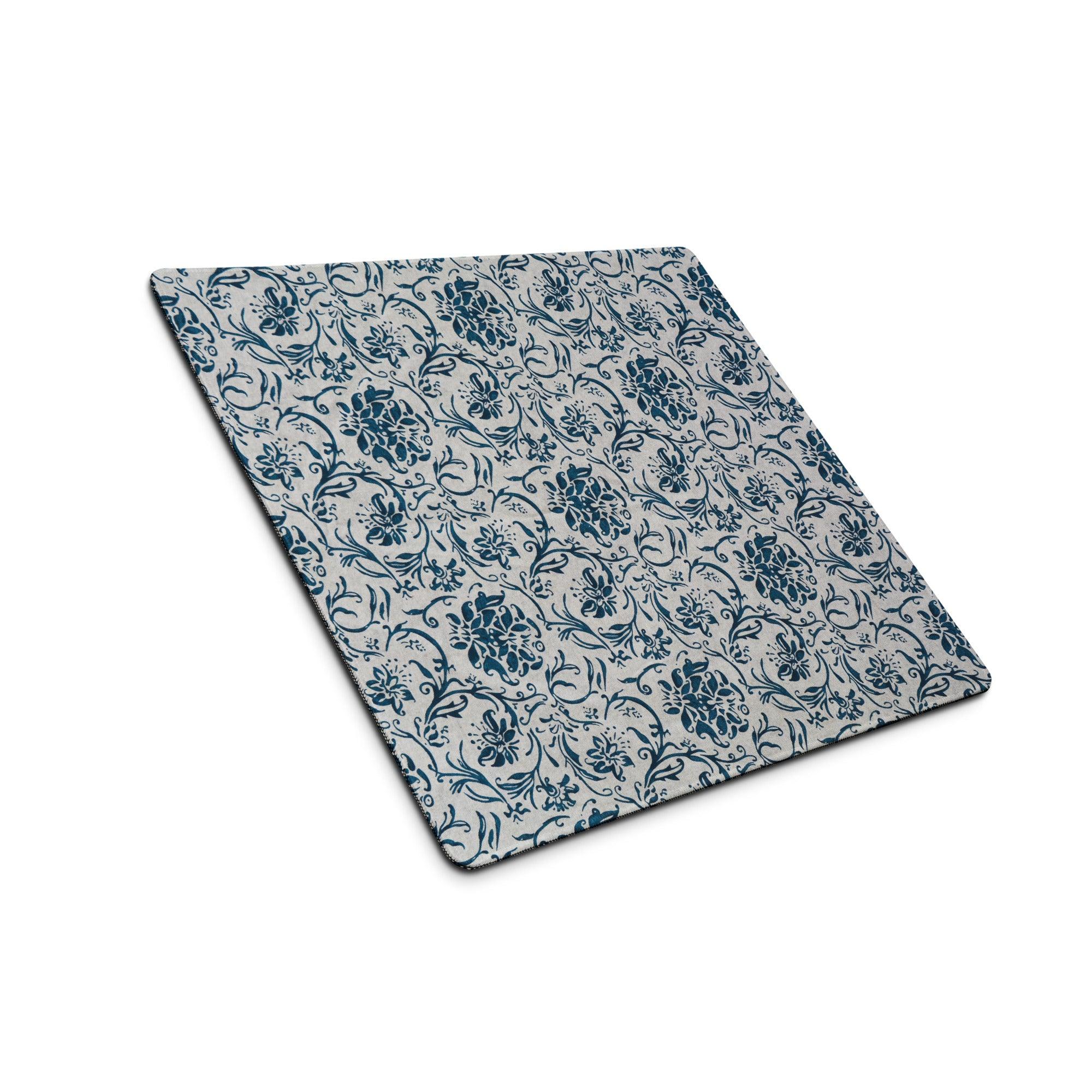 Elegant navy blue damask floral gaming mouse pad large non-slip base