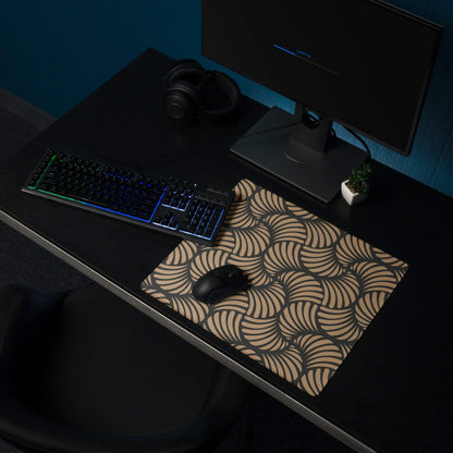 Large tan geometric wave gaming mouse pad with non-slip backing