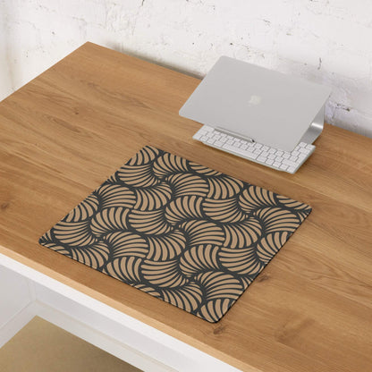 Large tan geometric shell pattern gaming mouse pad with non-slip backing
