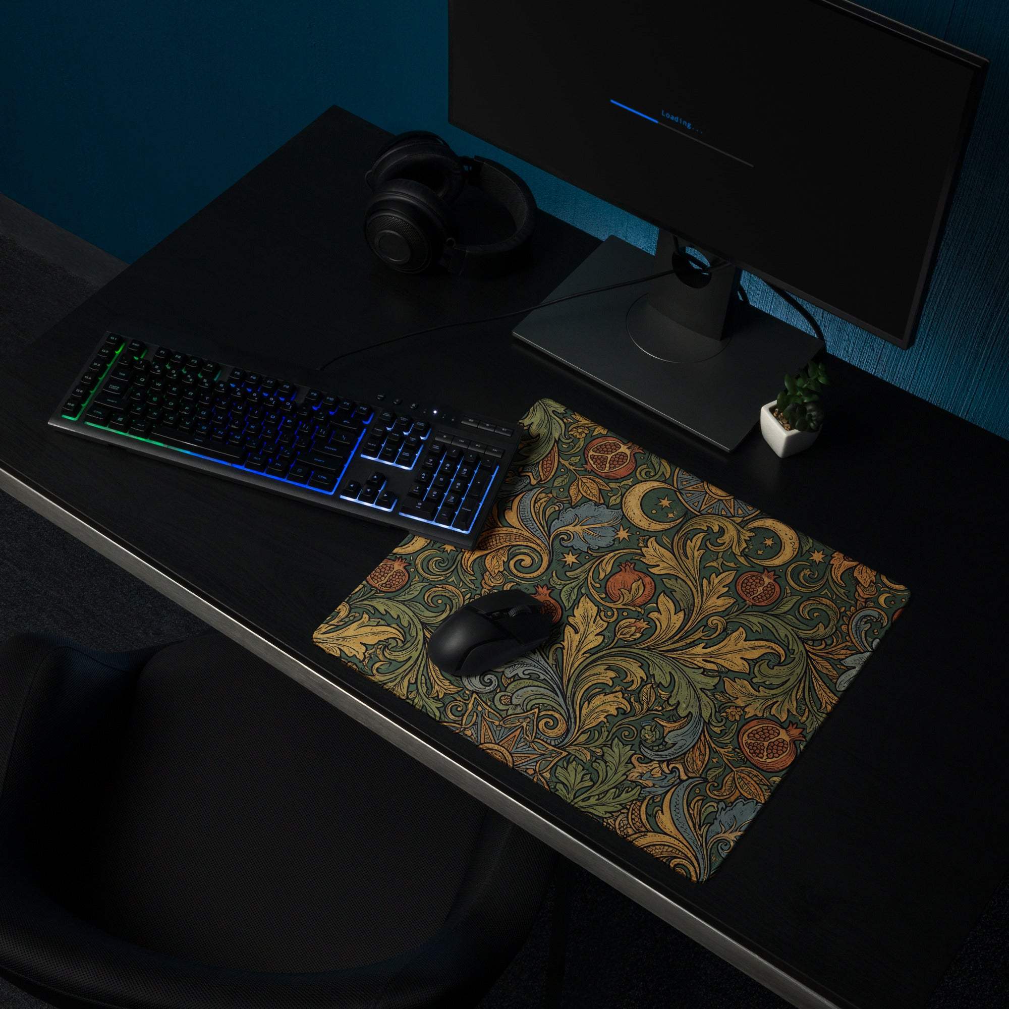 Ornate vintage floral gaming mouse pad with large non-slip base