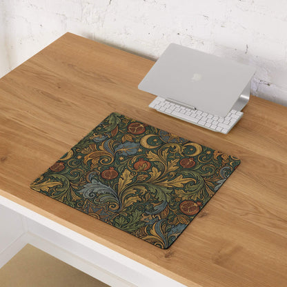 Ornate vintage floral gaming mouse pad with non-slip base and stitched edges