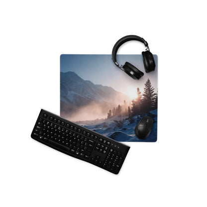Premium mountain sunrise serene glacier gaming mouse pad with headphones