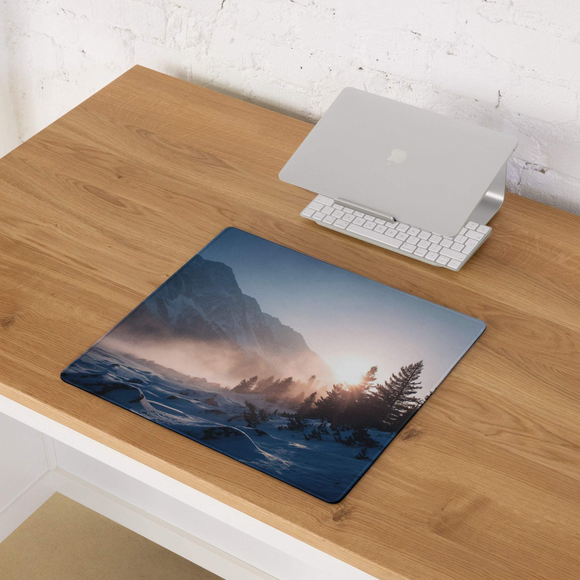 Premium large gaming mouse pad with serene mountain sunrise landscape