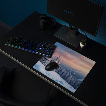 Winter Forest Snowy Landscape Gaming Mouse Pad with Sunset Sky