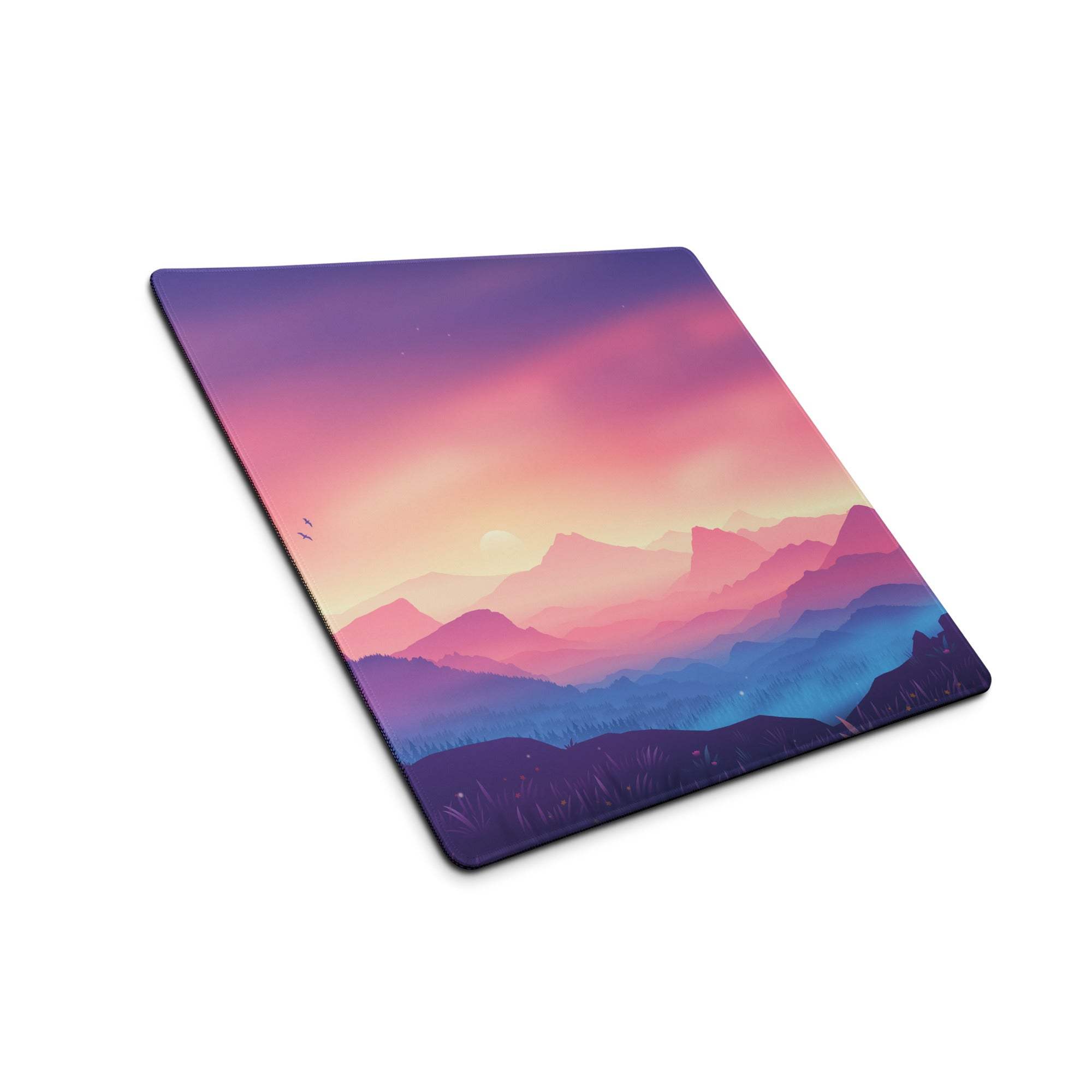 Dreamy mountain sunset hues gaming mouse pad with non-slip backing
