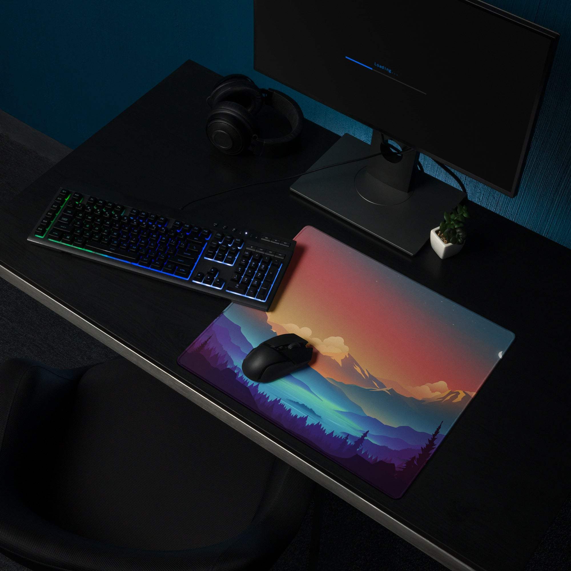 Large Sunset Mountain Landscape Gaming Mouse Pad with Non-Slip Backing