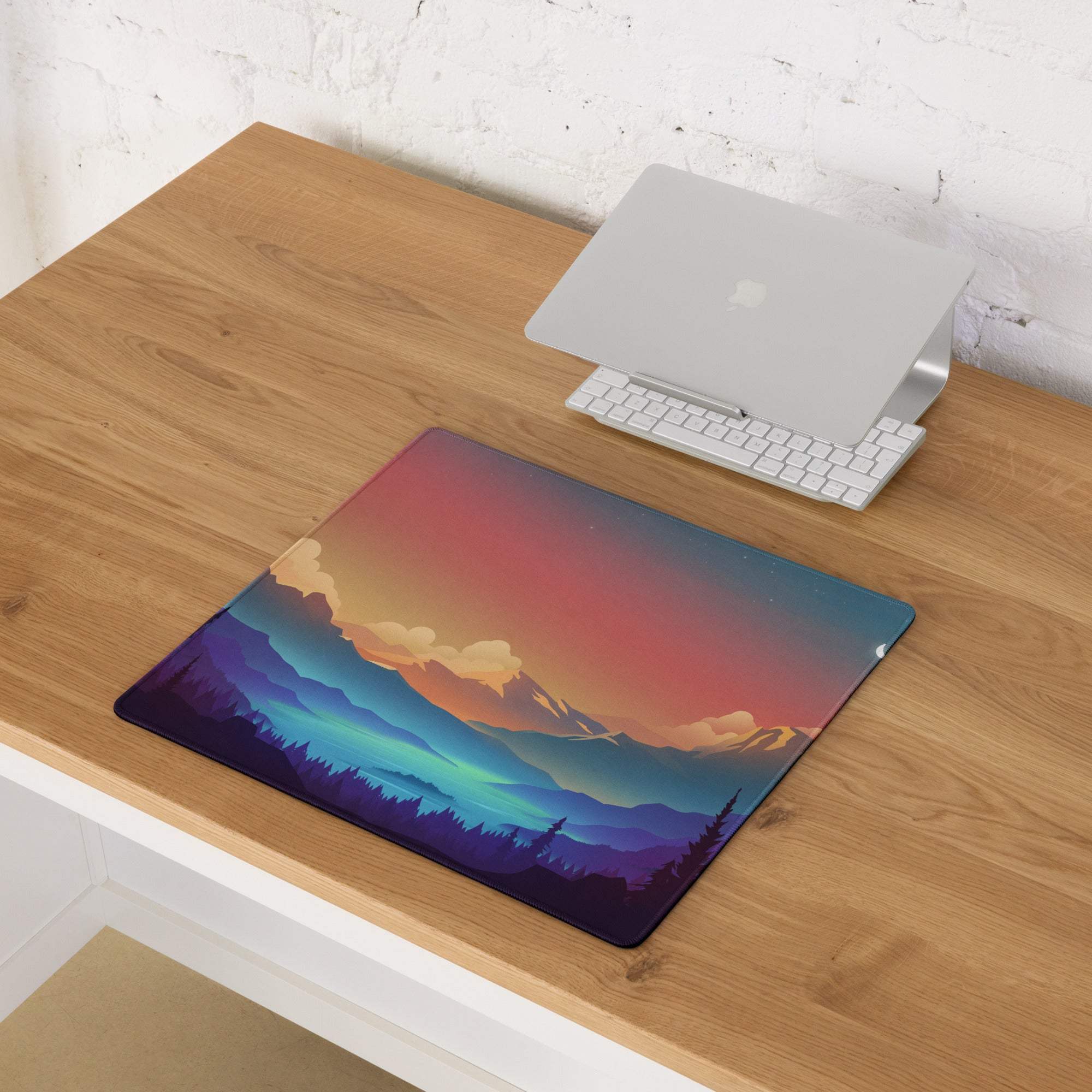 Large Sunset Mountain Landscape Gaming Mouse Pad with vibrant gradient design