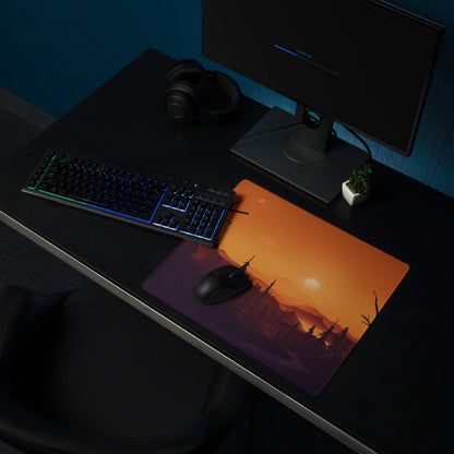 Bold Sunset Forest large gaming mouse pad with orange purple sunset landscape
