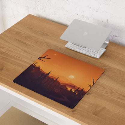 Bold Sunset Forest large gaming mouse pad with sunset landscape and non-slip base
