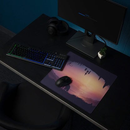 Stylized wolf at sunset gaming mouse pad with non-slip base