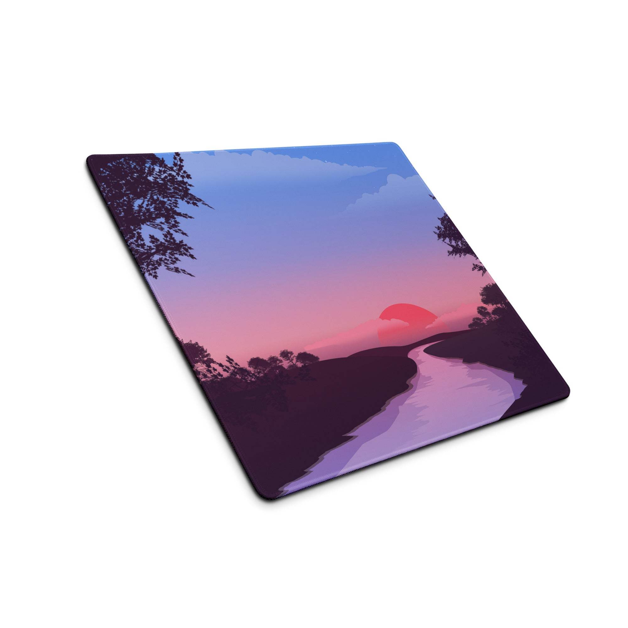 Dreamy sunset gaming mouse pad with purple twilight mood and non-slip base