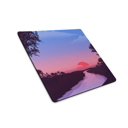 Dreamy sunset gaming mouse pad with purple twilight mood and non-slip base