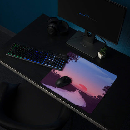 Dreamy sunset gaming mouse pad with purple twilight hues and non-slip base