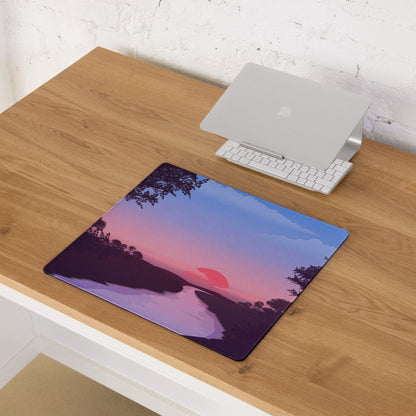 Dreamy sunset gaming mouse pad with purple twilight, non-slip base