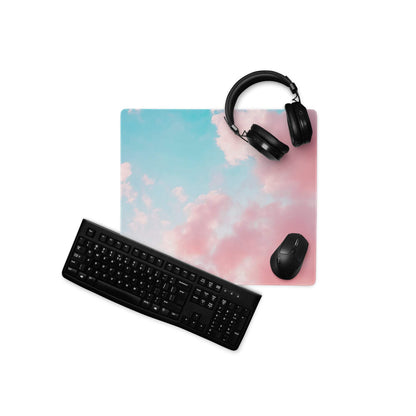 Premium large pastel pink blue sky cloud gaming mouse pad with non-slip base