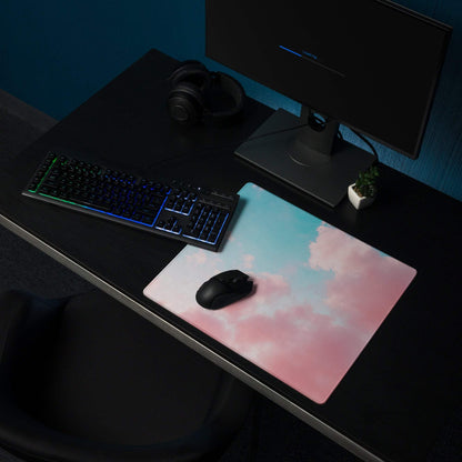 Premium large pastel pink blue sky cloud gaming mousepad with non-slip base