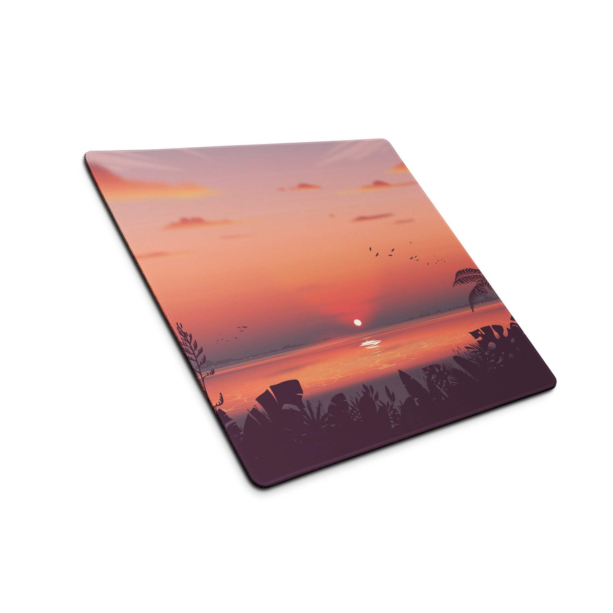 Large Sunset Tropical Gaming Mouse Pad with vibrant sunset scene