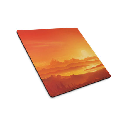 Square sunset orange mountain gaming mouse pad with non-slip backing