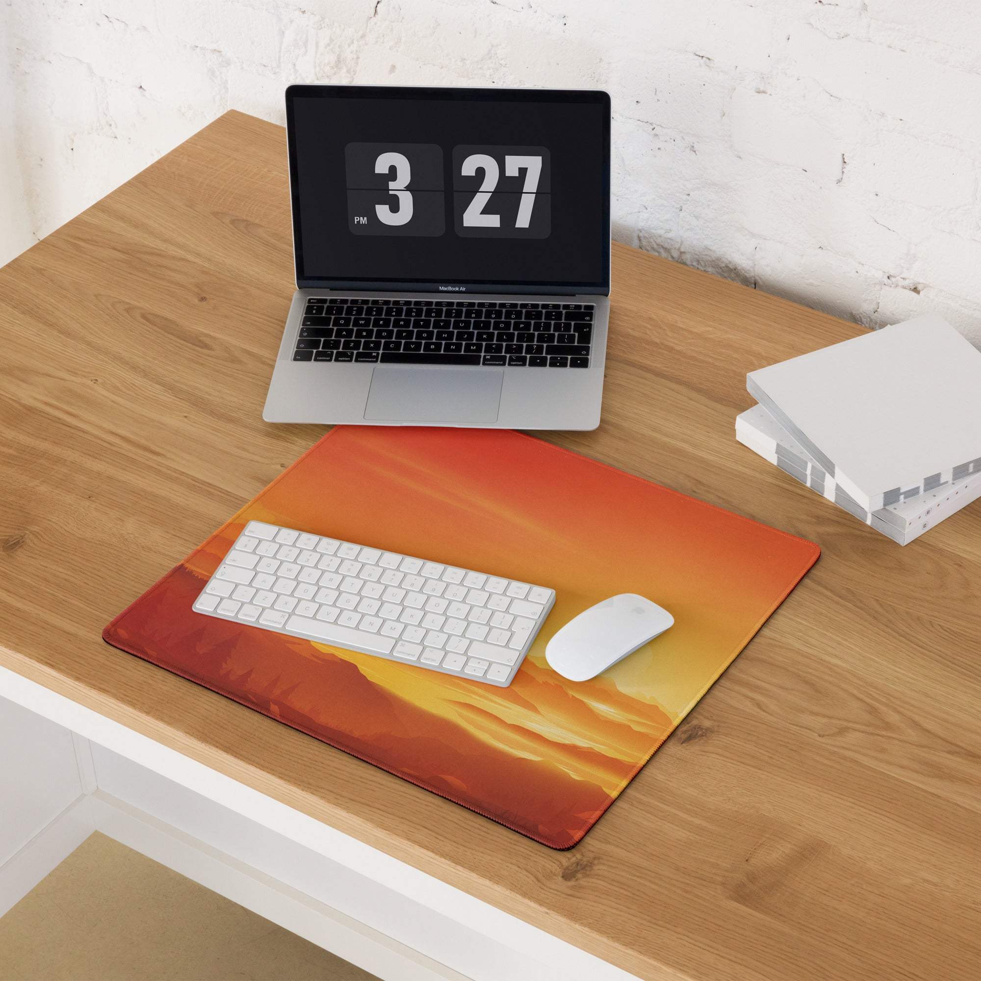 Sunset orange mountain gaming mouse pad with non-slip backing