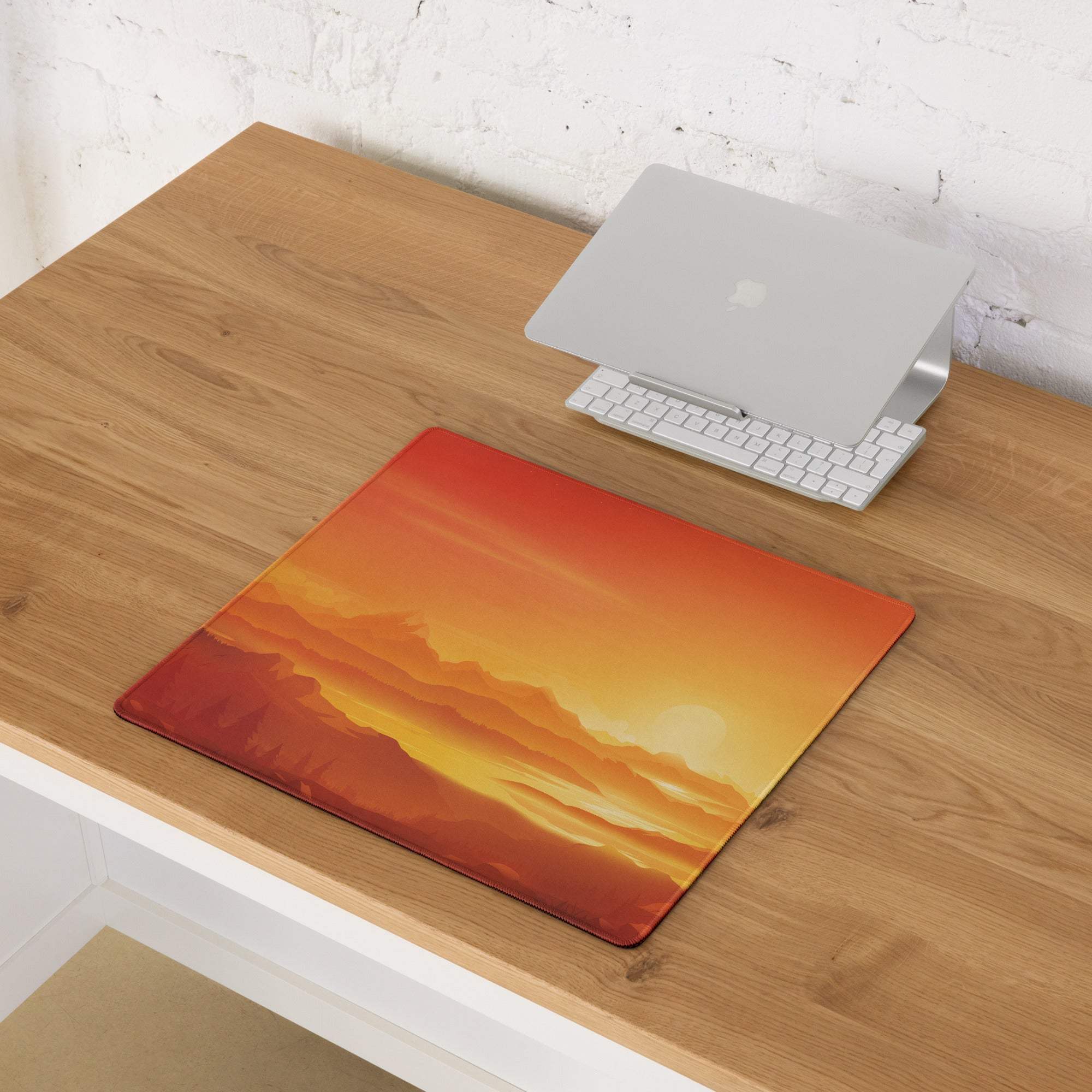 Sunset orange mountain gaming mouse pad with non-slip backing