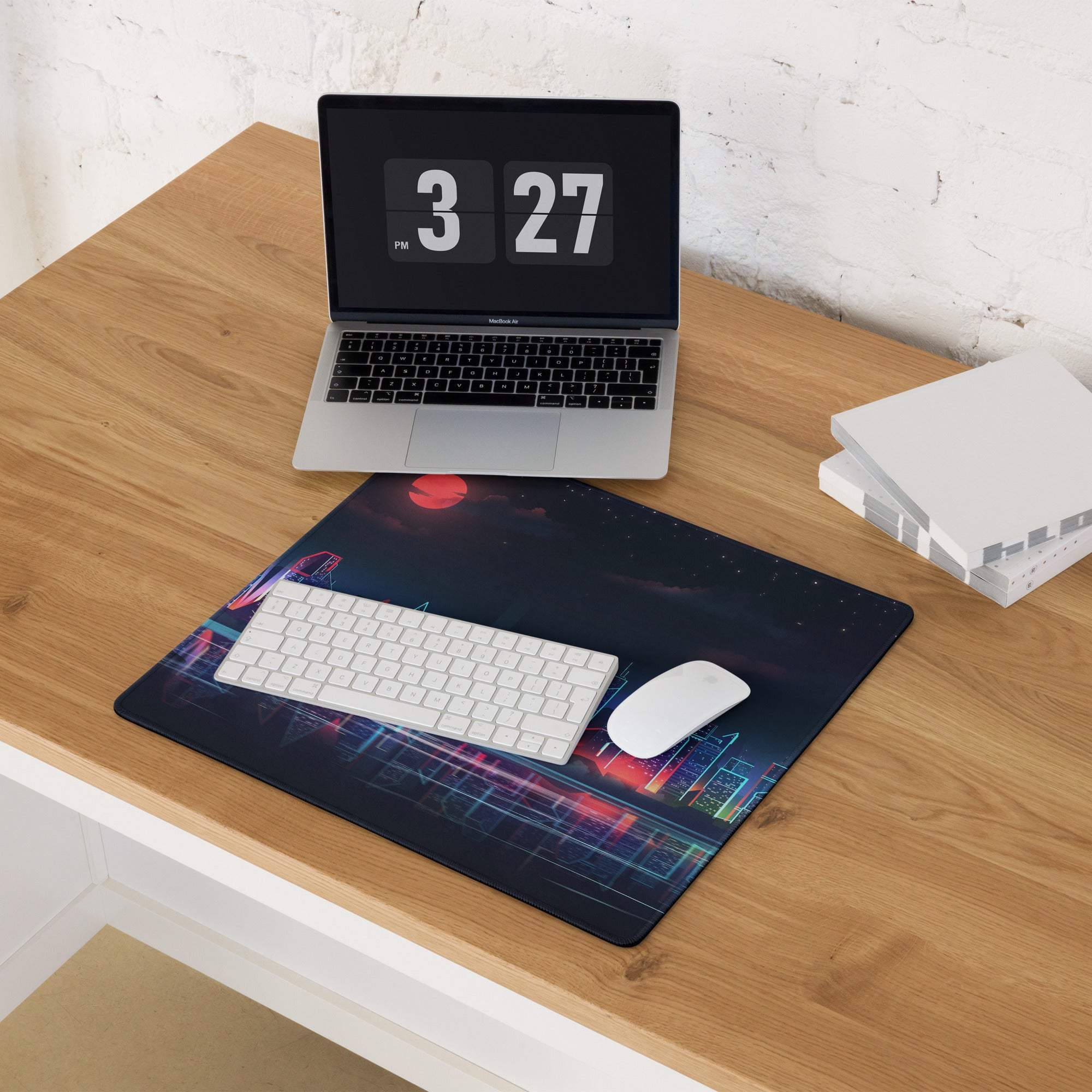 Cyberpunk city skyline neon night gaming mouse pad with large size and non-slip base