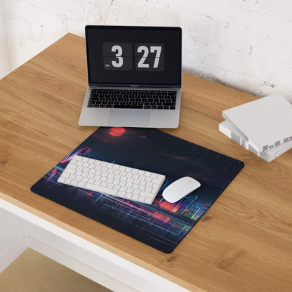 Cyberpunk city skyline neon night gaming mouse pad with large size and non-slip base