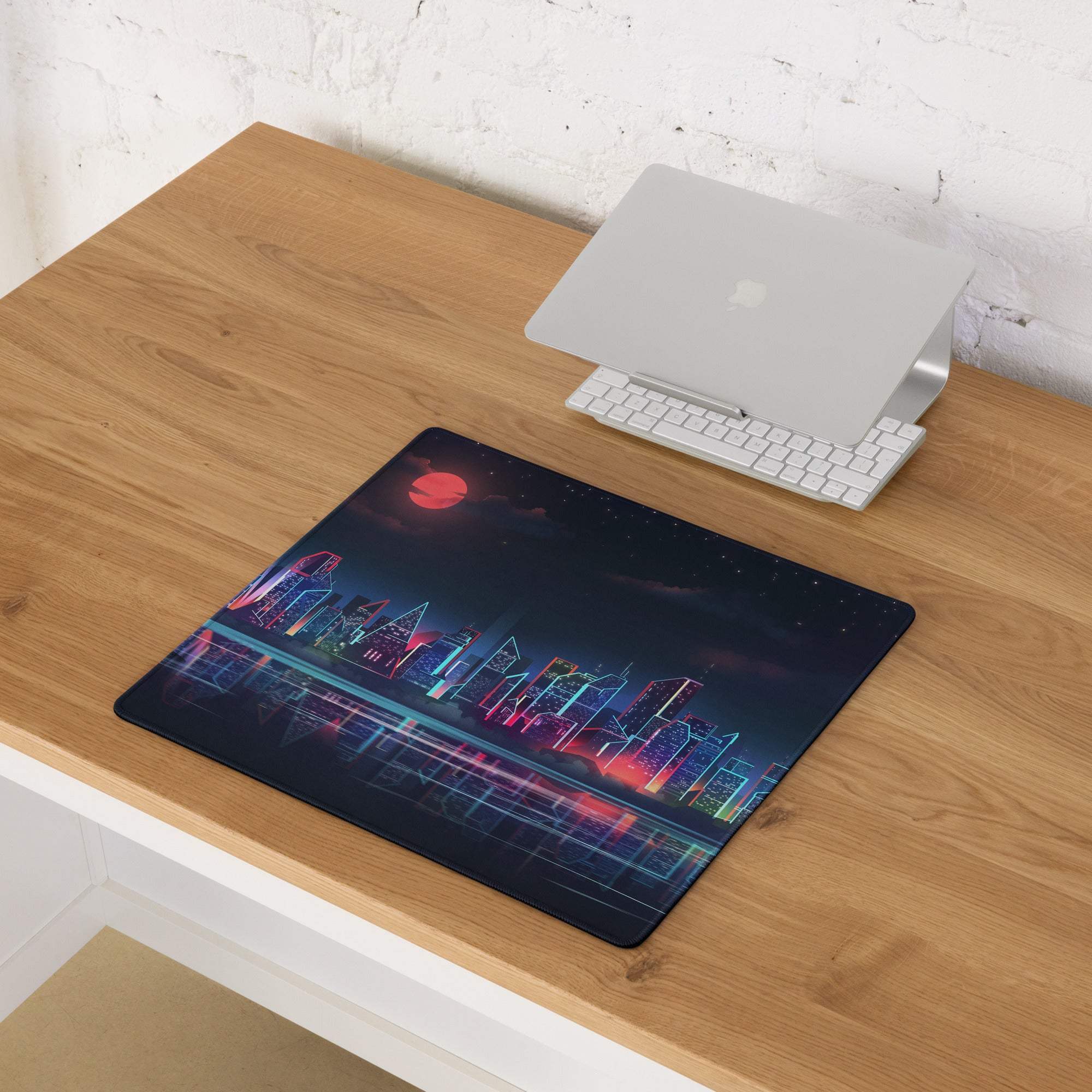 Cyberpunk city skyline neon gaming mouse pad with large size non-slip base