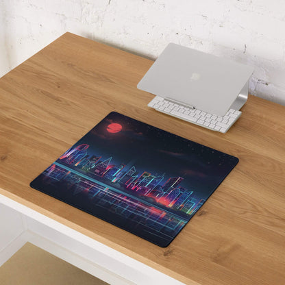 Cyberpunk city skyline neon gaming mouse pad with large size non-slip base
