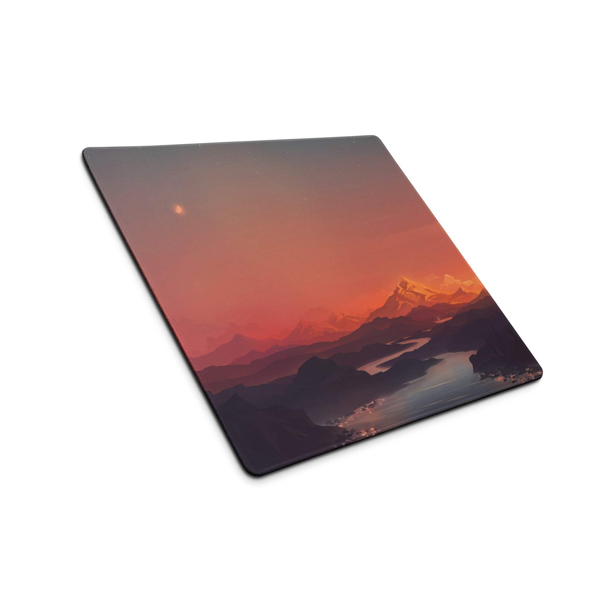 Square sunset coaster on large artistic mountain mouse pad