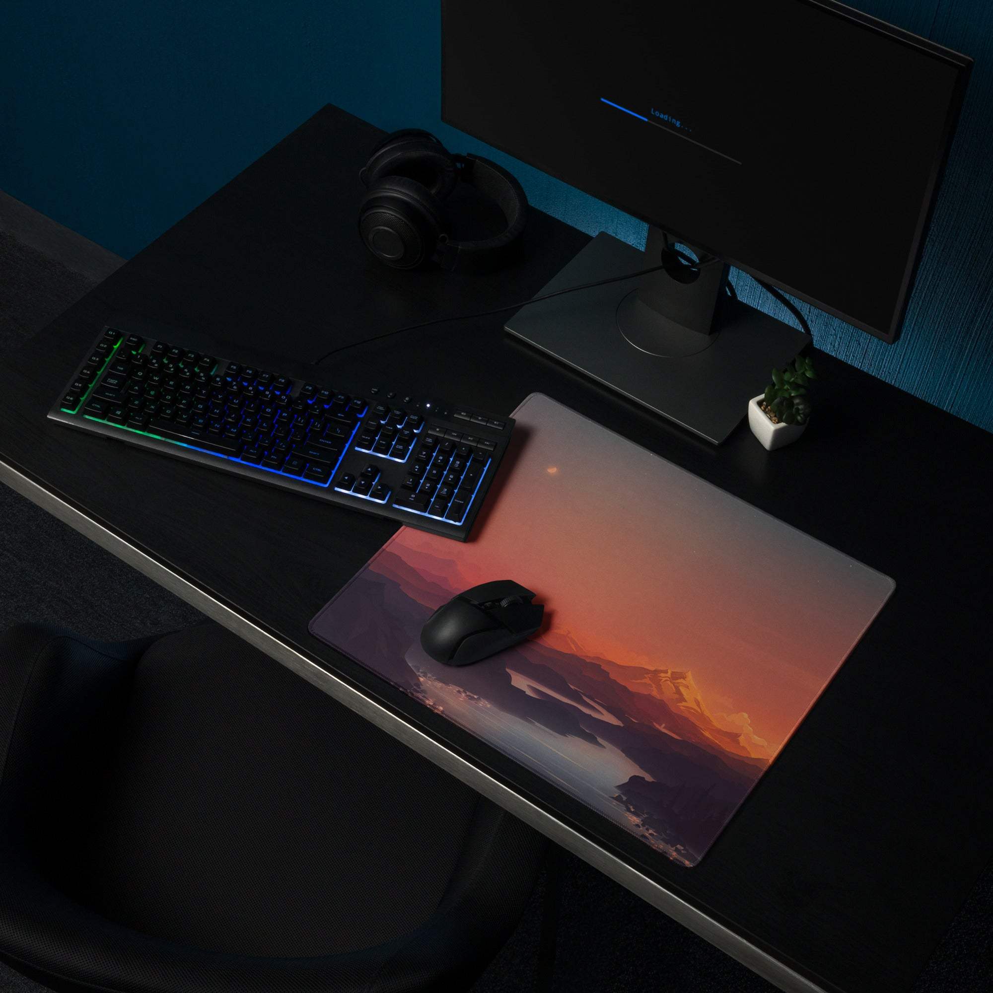 Large artistic sunset mountain gaming mouse pad with non-slip bottom