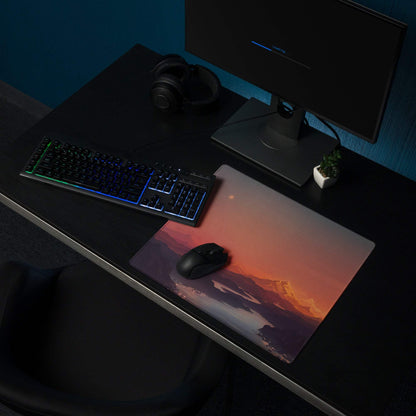 Large artistic sunset mountain gaming mouse pad with non-slip bottom