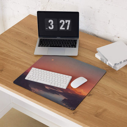 Vibrant sunset mountain gaming mouse pad with non-slip base
