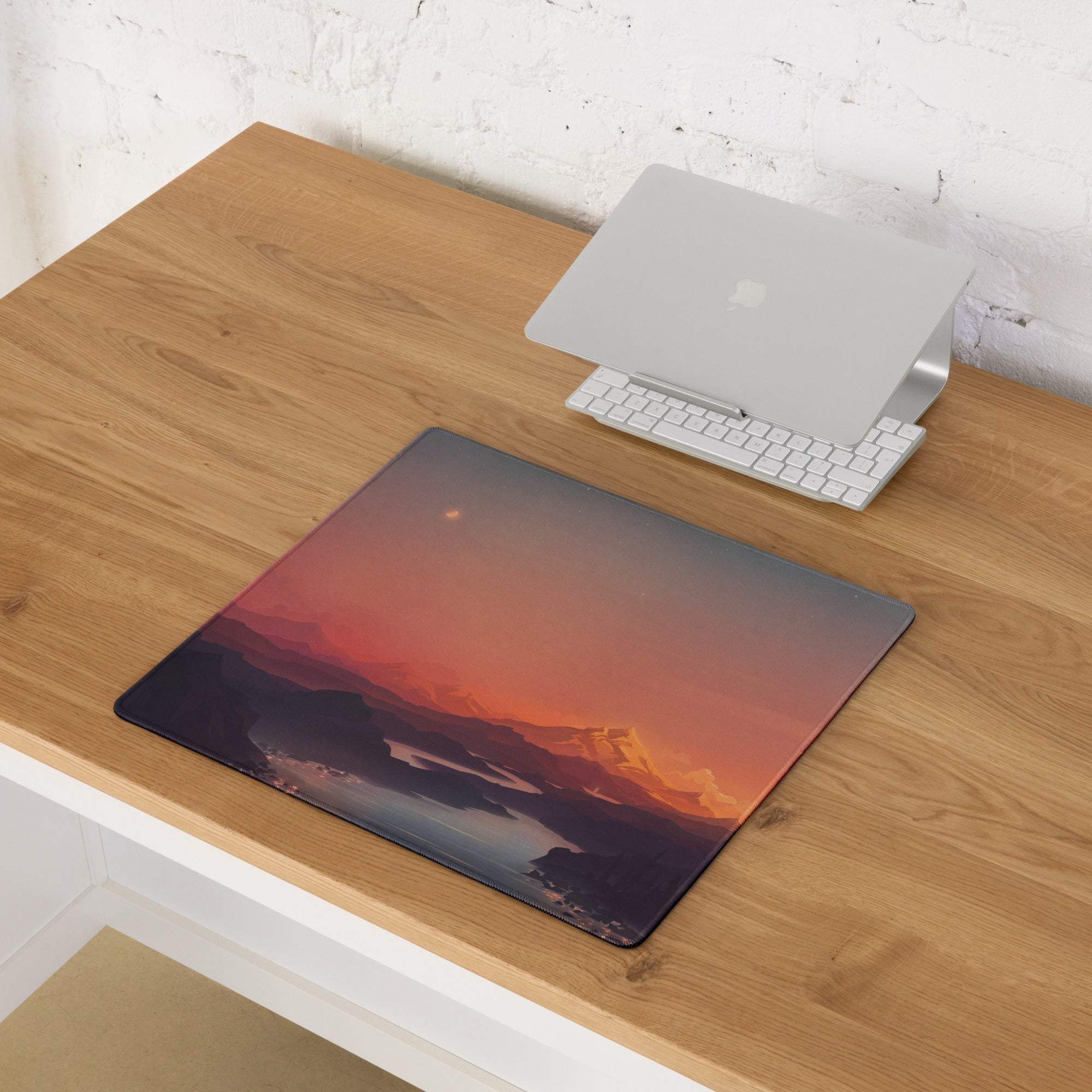 Large artistic sunset mountain gaming mouse pad with non-slip bottom