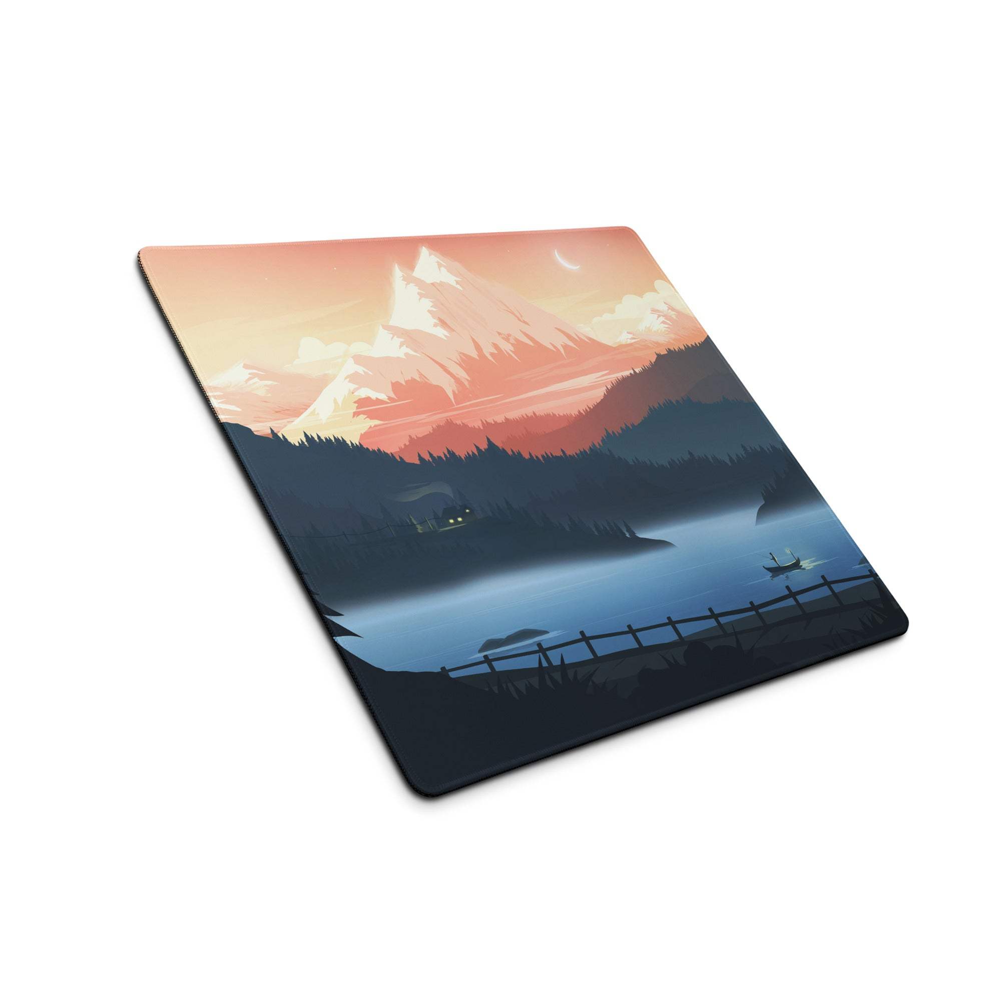 Stylized mountain lake twilight blue sunset gaming mouse pad