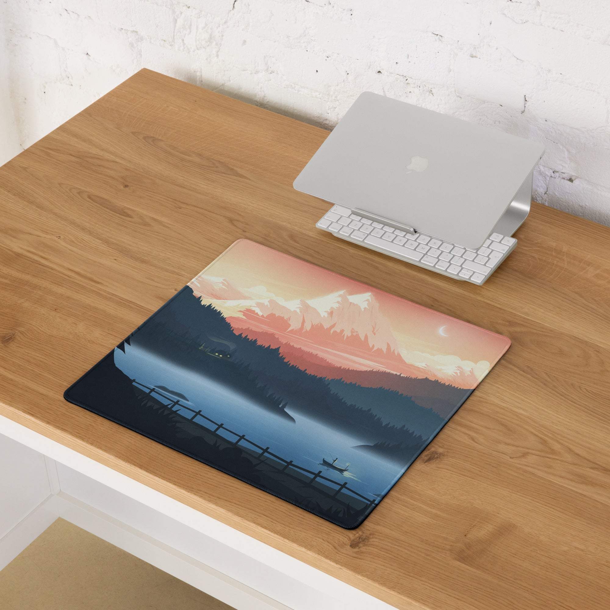 Stylized mountain lake twilight blue sunset gaming mouse pad
