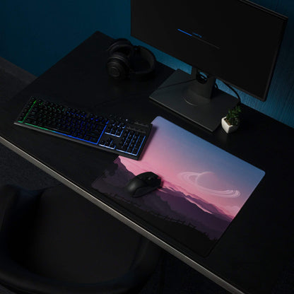 Epic Landscape pink sunset gaming mouse pad with purple mountains gradient